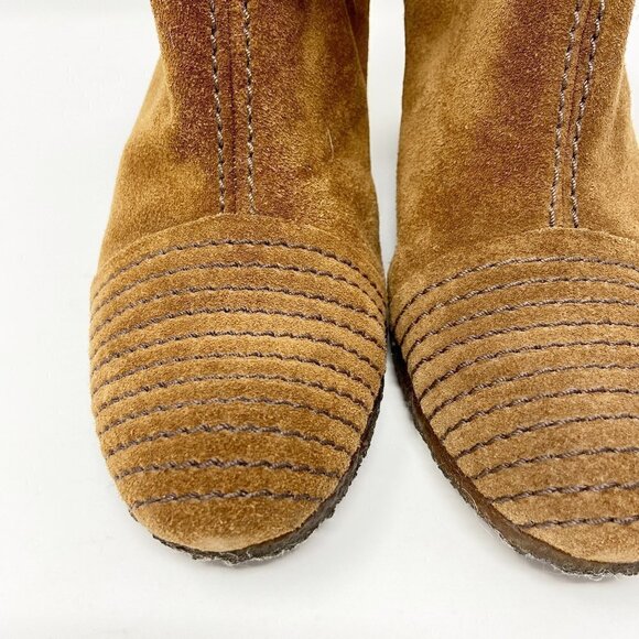 APEPAZZA | Brown Suede Wedge Mules Fur Trim 8.5 - Picture 7 of 14